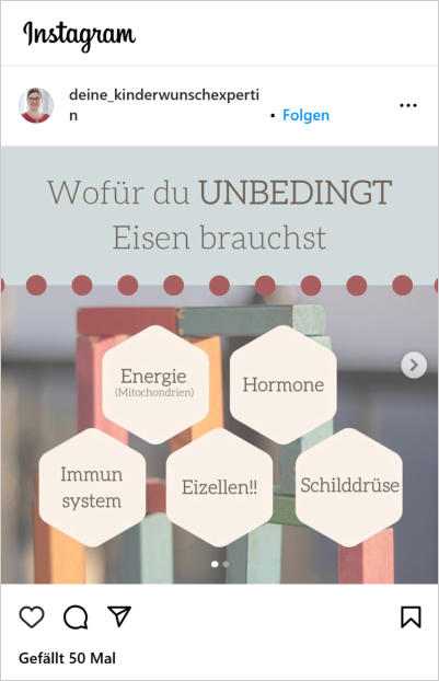 Infos zu Eisen und viele weitere Kinderwunsch-Tipps auf Instagram